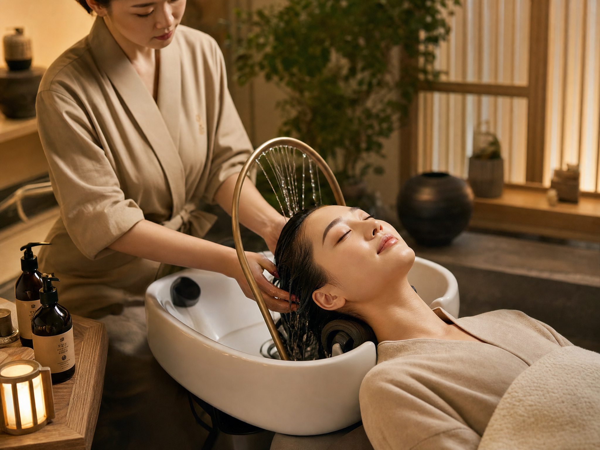 Relaxing hair wash spa and scalp treatment